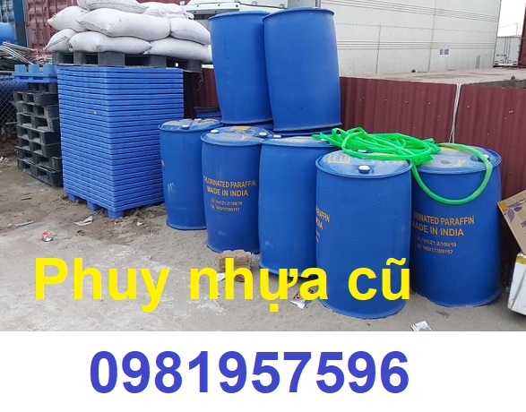 Thùng phuy nhựa cũ 200l, phi nhựa 200l, phuy nhựa làm bè